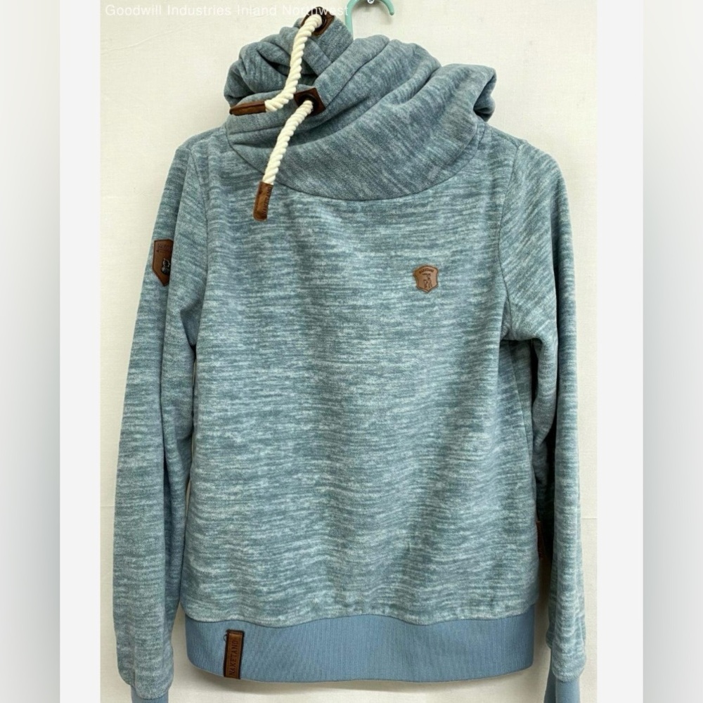 * Naketano High Neck Heathered Powder Blue Hoodie SZ Medium EUC *